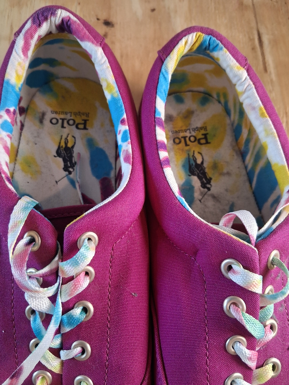 Polo by Ralph Lauren Magenta Canvas Low-Top Sneakers with Tie-Dye Laces - Picture 2 of 8